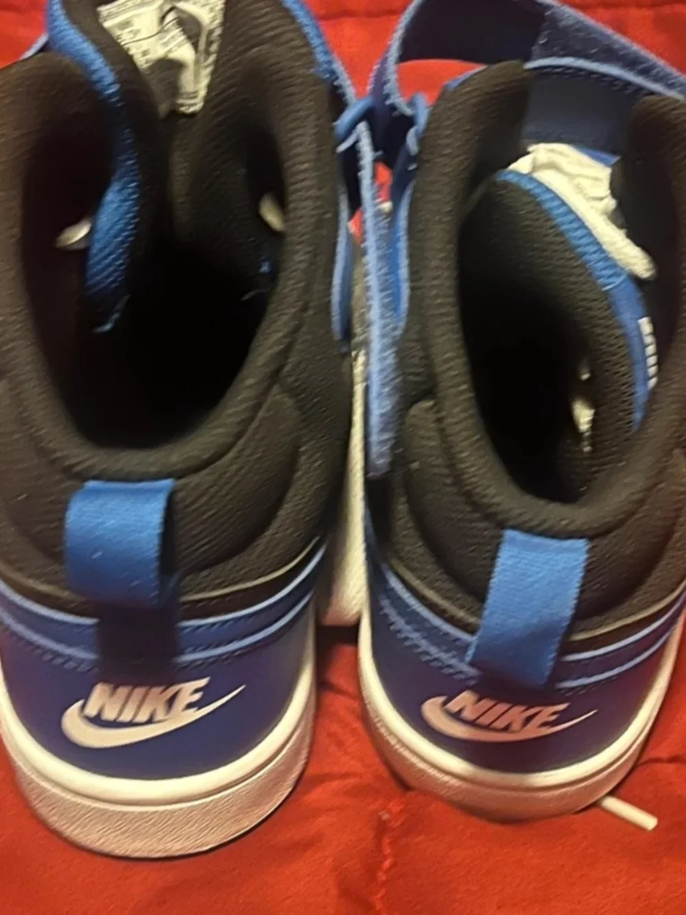Nike Kids Blue and Black High-Top Sneakers with White Laces and Strap